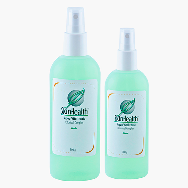 Gel Agua Vitalizante Verde SkinHealt Proporciona un alto nivel de hidratación, regeneración, tonificación y una sensación refrescante sobre la piel, especialmente si esta ha sido expuesta a factores externos. Desensibilizante. Antialérgico. Cicatrizante. Antiinflamatorio. Desinfectante.